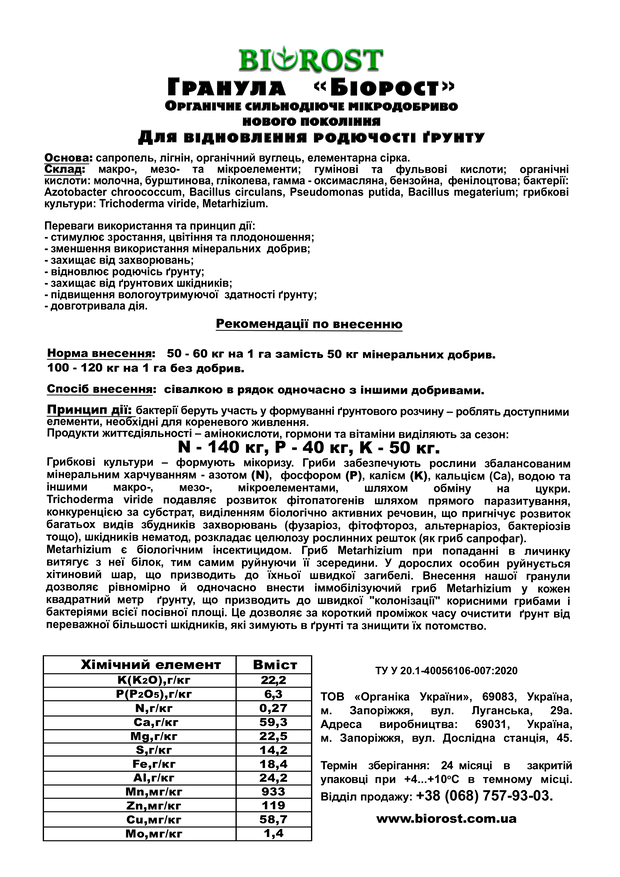 Гранула "Біорост" опис (Granula "Bіorost" description)